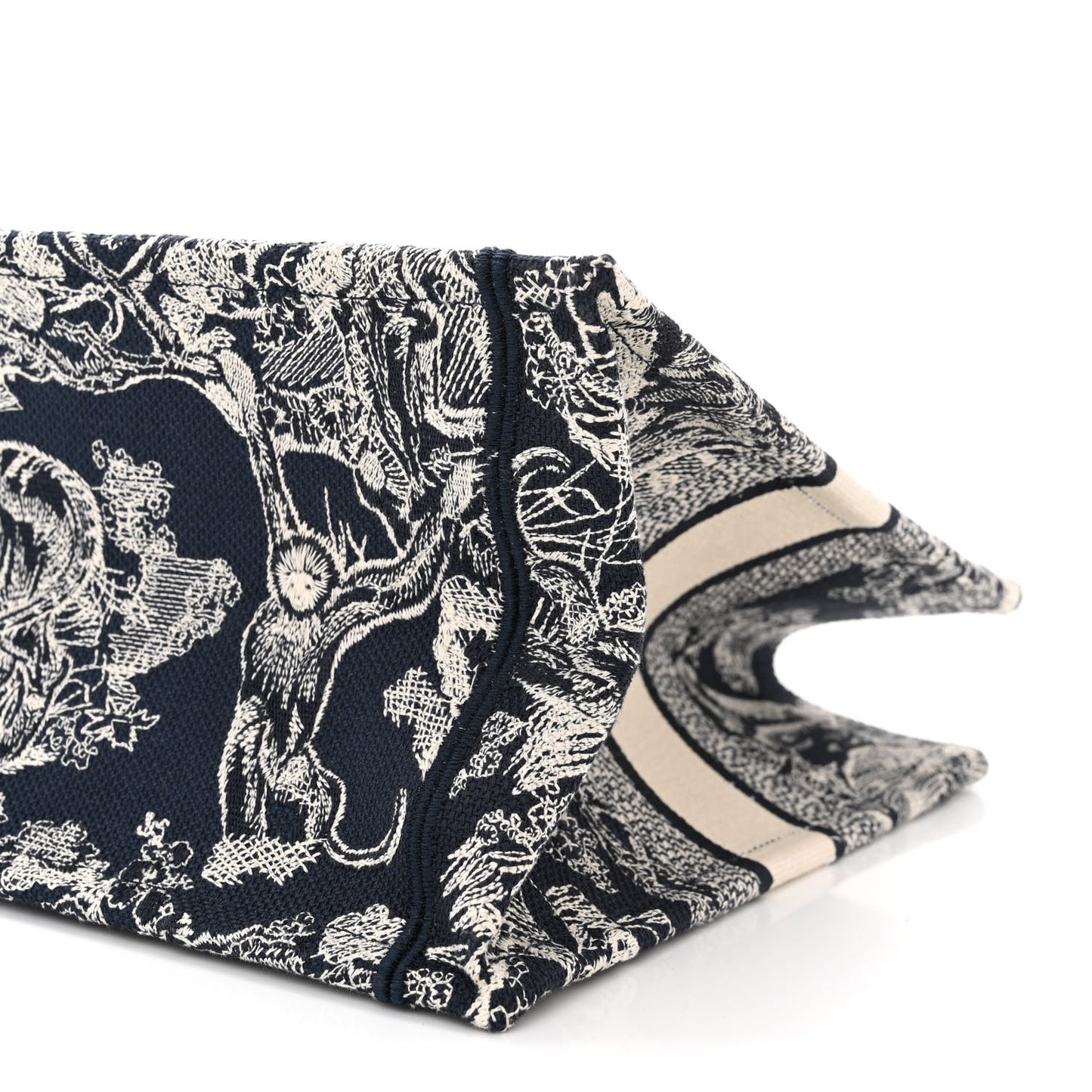 Canvas Embroidered Medium Toile De Jouy Reverse Book Tote Blue