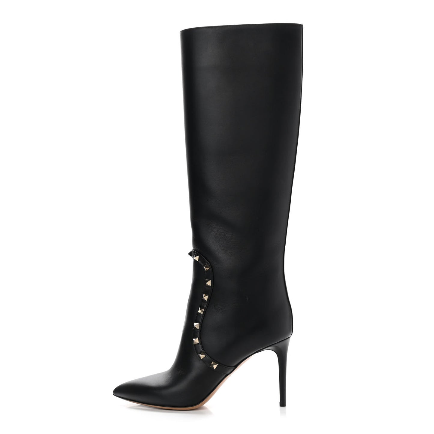Calfskin Rockstud Tall Boots 39 Black