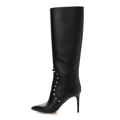 Valentino Garavani Calfskin Rockstud Tall Boots 39 Black 1 of 10