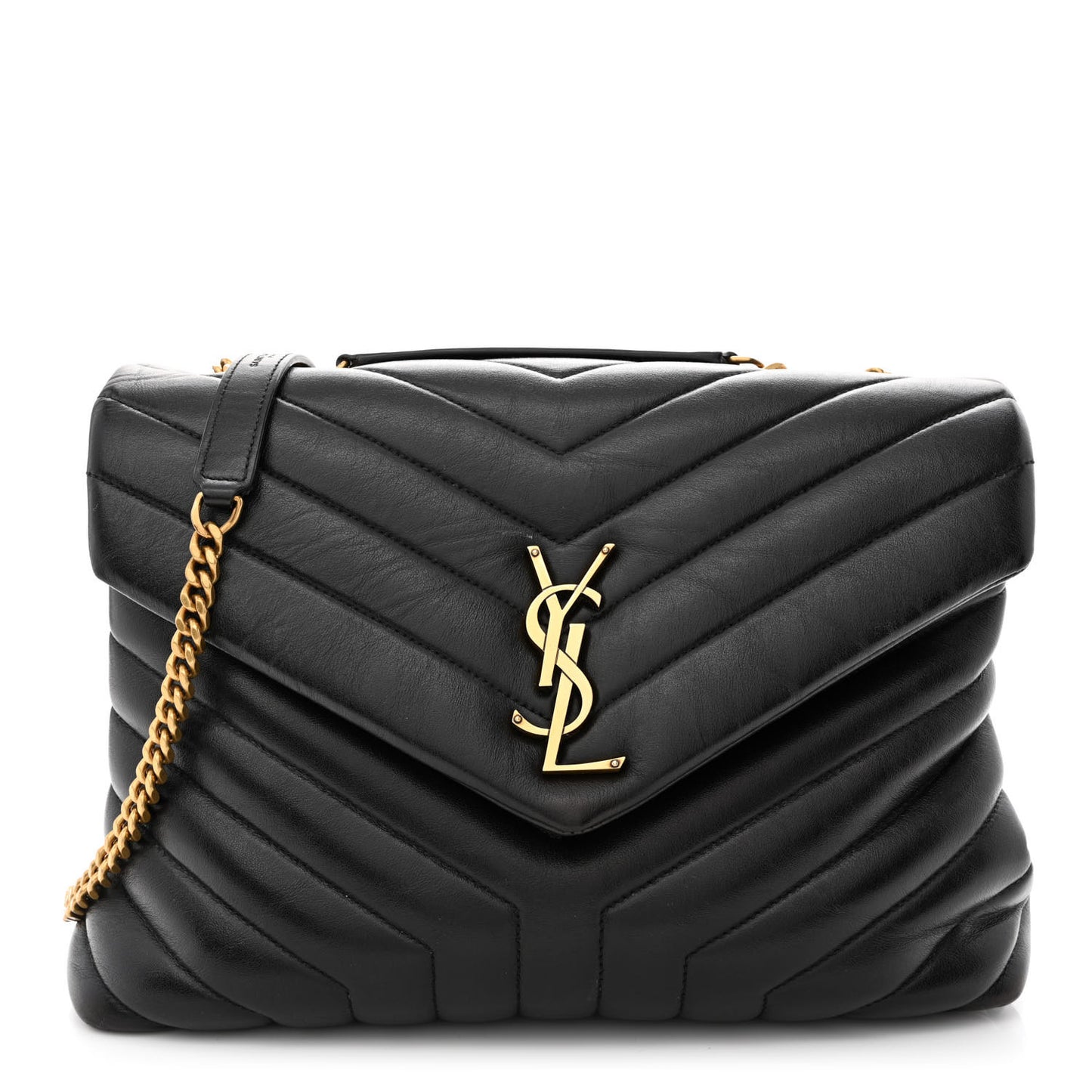 Calfskin Y Quilted Monogram Medium Loulou Chain Satchel Black