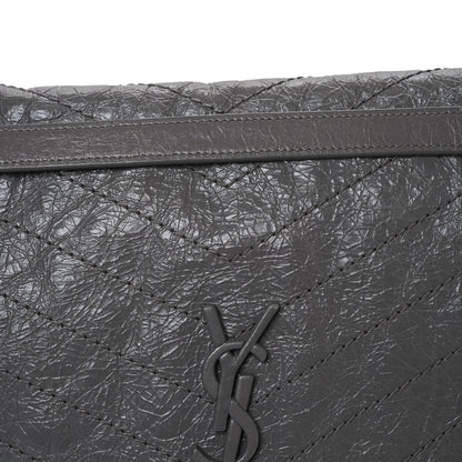 Saint Laurent Crinkled Calfskin Matelasse Monogram Large Niki Chain Satchel Fog 8 of 13