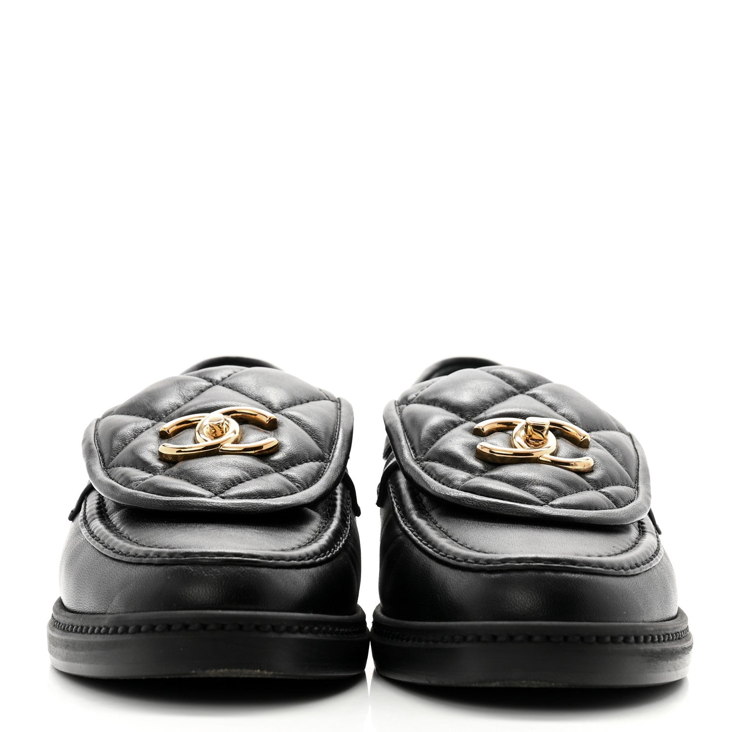 Chanel Lambskin Quilted CC Turnlock Loafers 37.5 Black 2 of 11