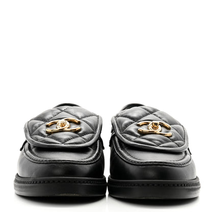 Chanel Lambskin Quilted CC Turnlock Loafers 37.5 Black 2 of 11
