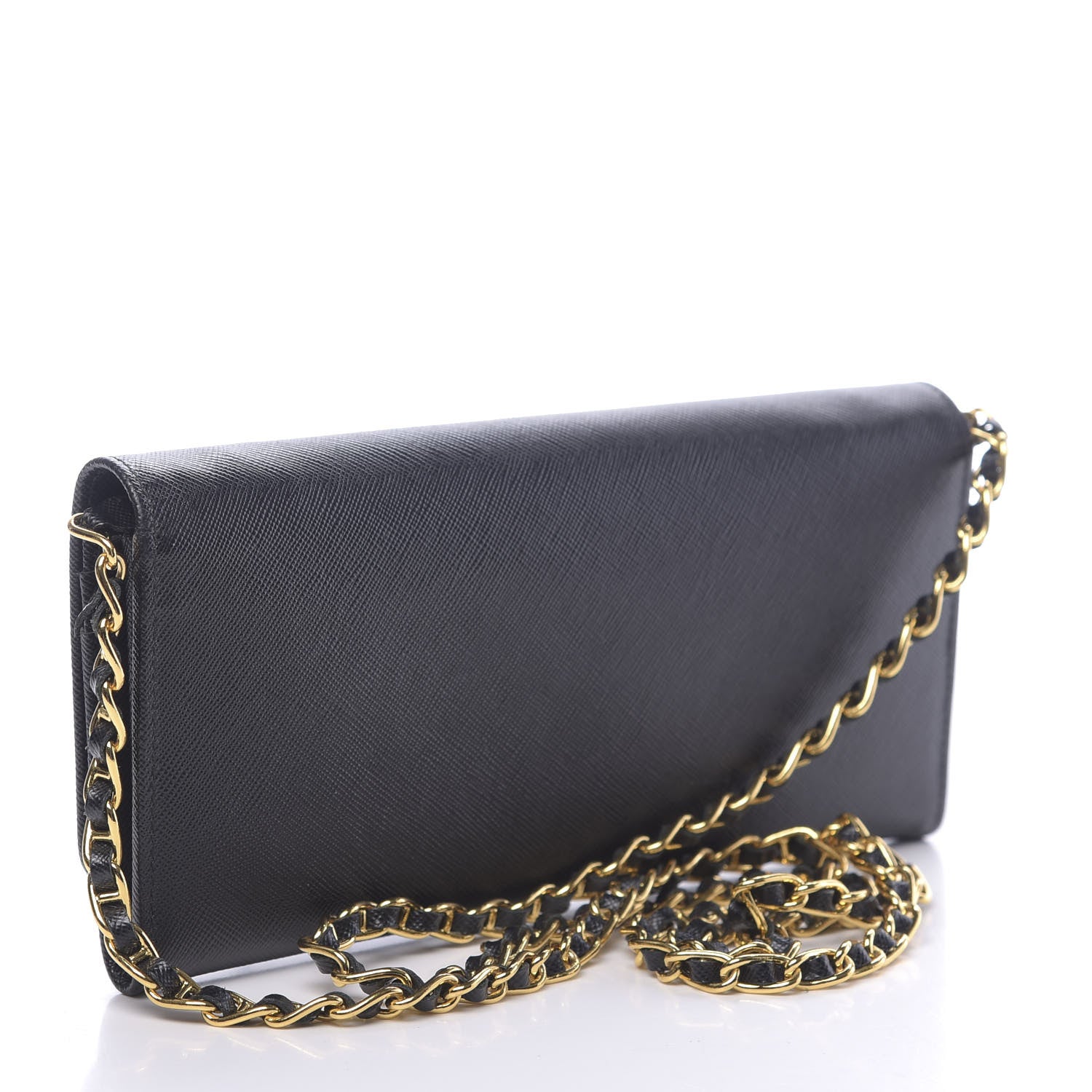 Prada Saffiano Metal Oro Chain Wallet Black 3 of 11