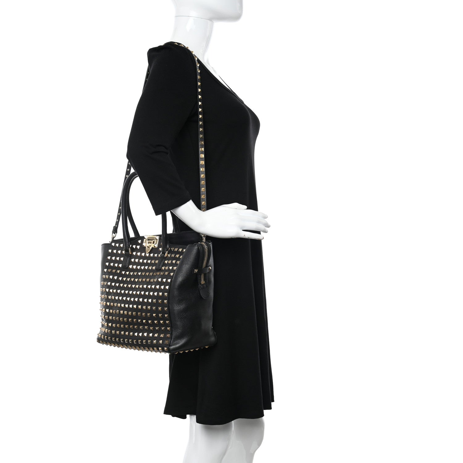 Valentino Garavani Calfskin Small Rockstud All Over Double Handle Tote Black 2 of 14