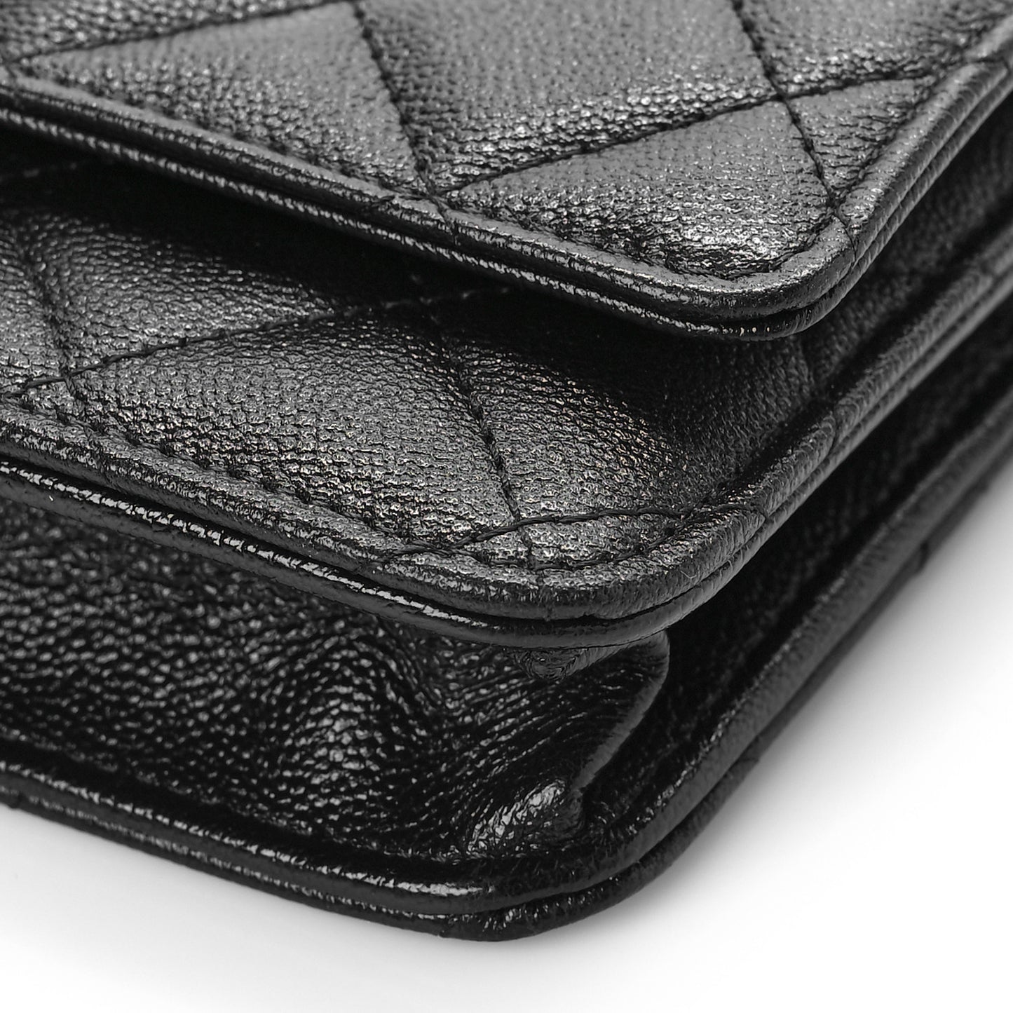 Caviar Quilted Studded CC Wallet on Chain WOC Black
