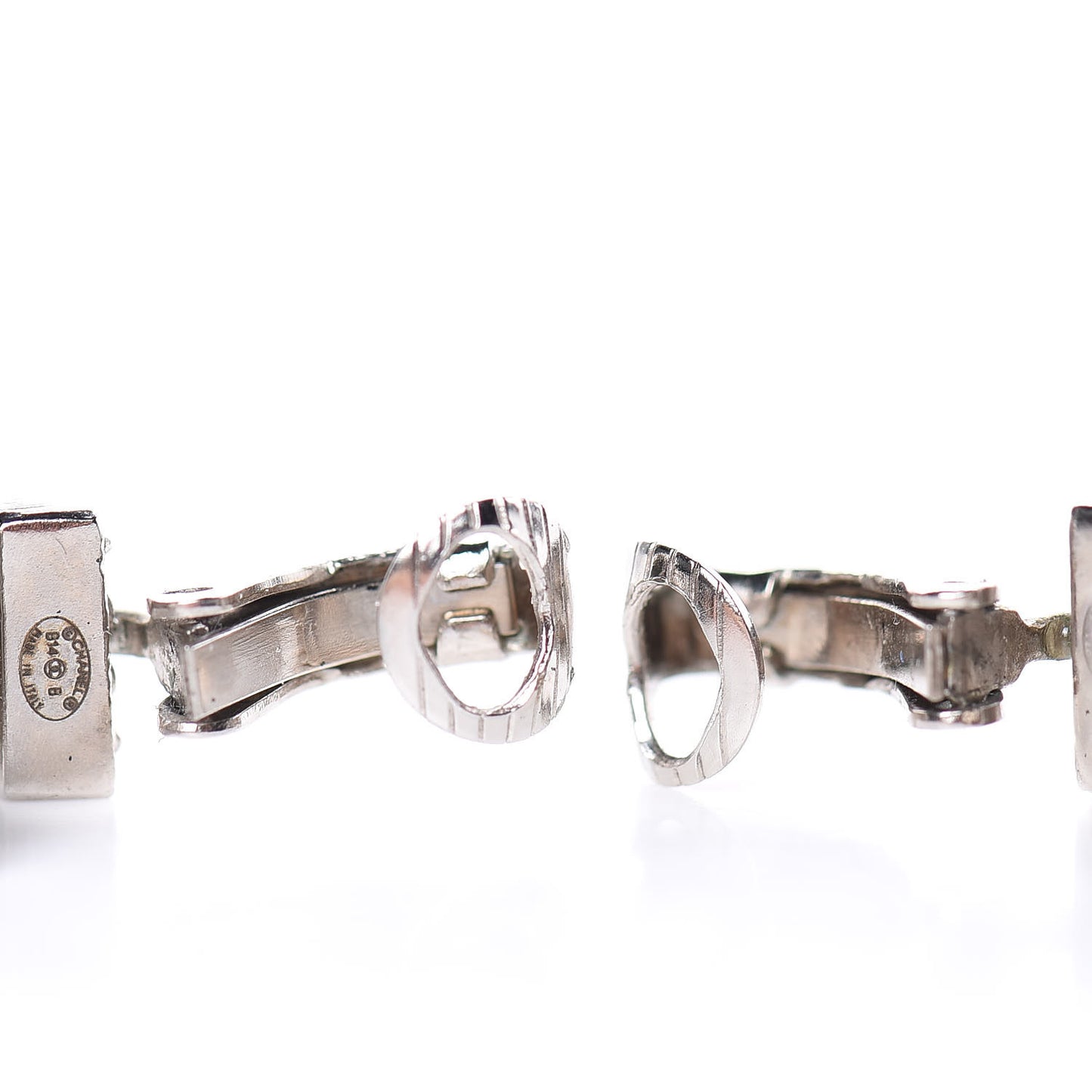 Crystal CC Hoop Clip On Earrings Silver