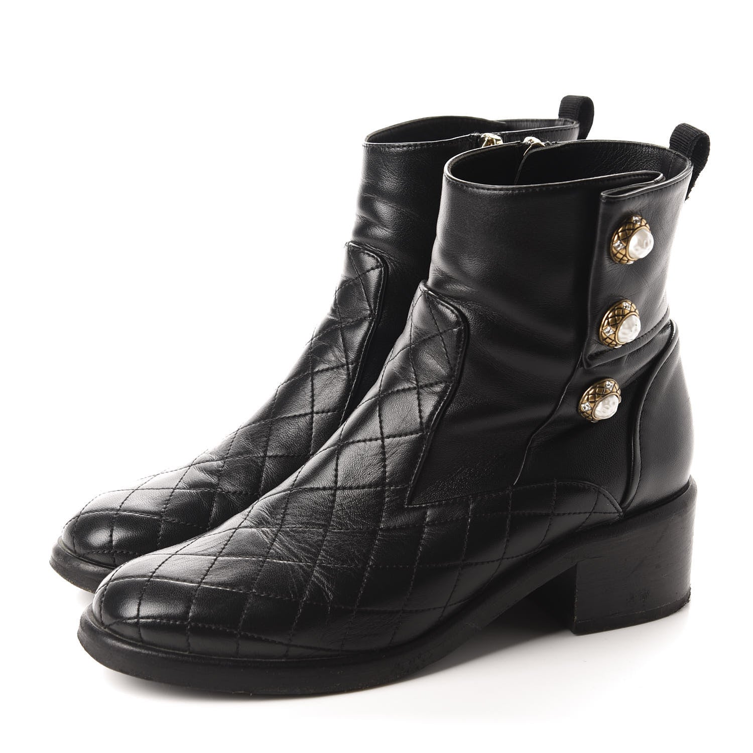 Chanel Lambskin Patent Calfskin Quilted Pearl Boots 38.5 Black 3 of 13