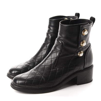 Chanel Lambskin Patent Calfskin Quilted Pearl Boots 38.5 Black 3 of 13