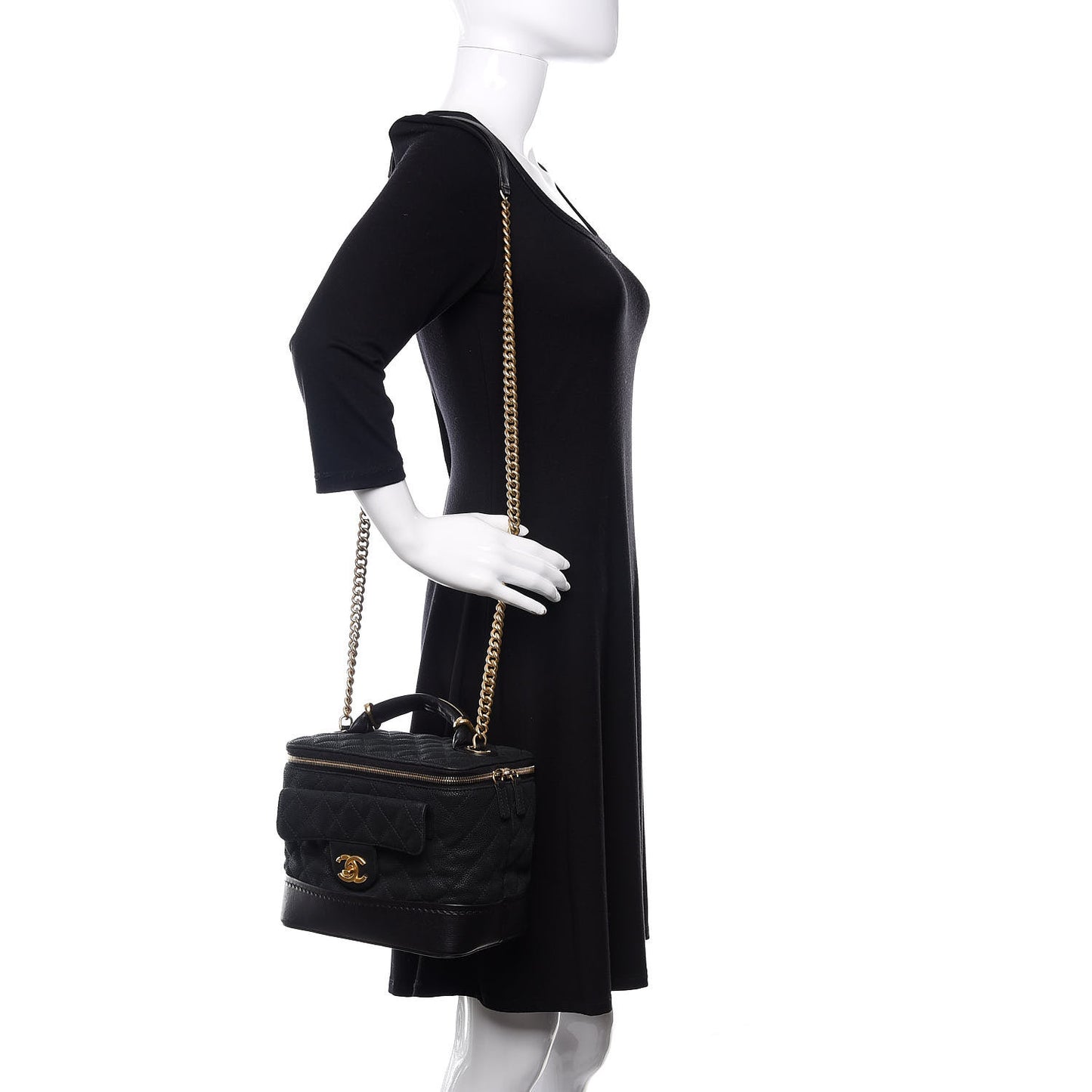 Iridescent Grained Calfskin Quilted Globe Trotter Vanity Case Black