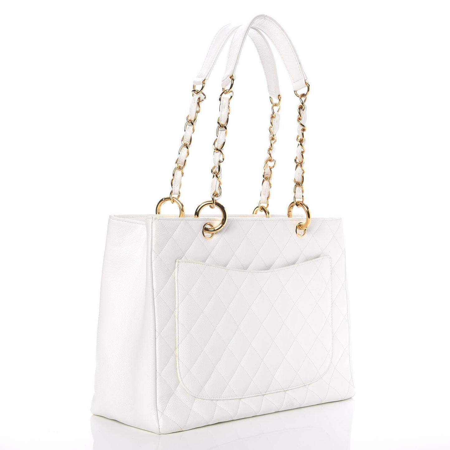 Caviar Quilted Grand Shopping Tote GST White