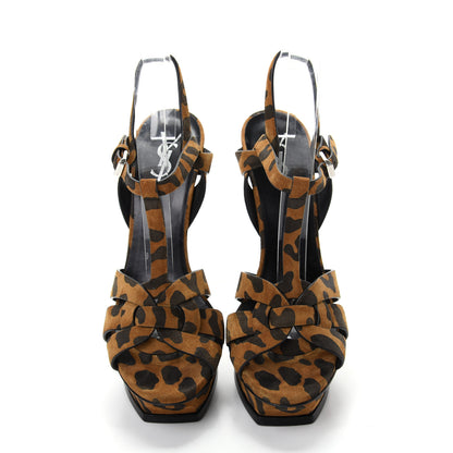 Saint Laurent Suede Leopard Print Tribute 105 Platform Sandals 40 Brown 5 of 11