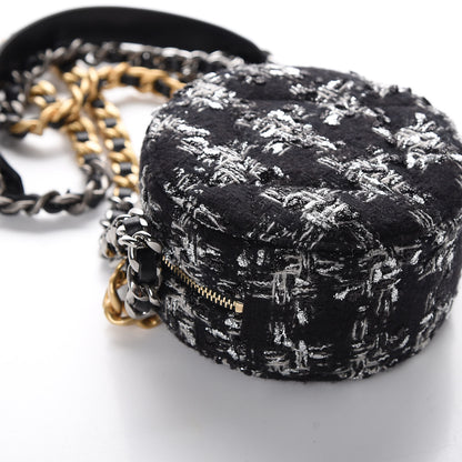 Chanel Tweed Quilted 19 Round Clutch With Chain Black White 4 of 9