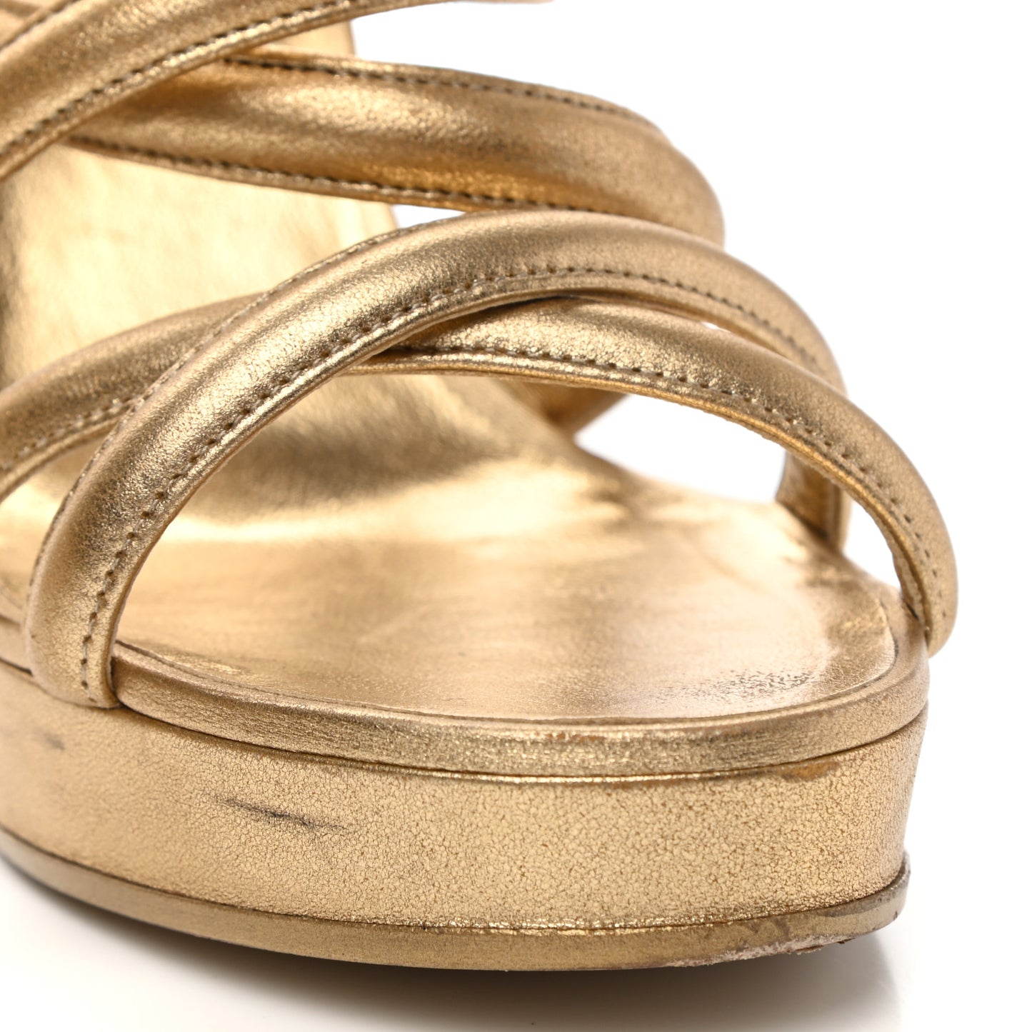 Laminated Lambskin Gladiator Sandals 37 Gold