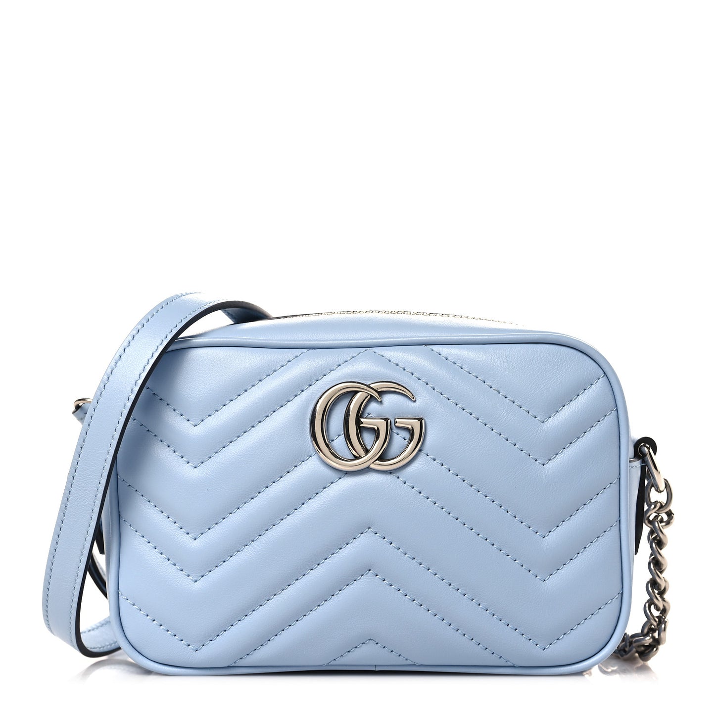 Calfskin Matelasse Mini GG Marmont Chain Shoulder Bag Porcelain Light Blue