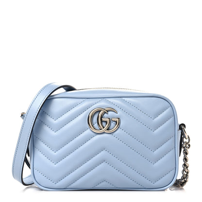 Gucci Calfskin Matelasse Mini GG Marmont Chain Shoulder Bag Porcelain Light Blue 1 of 9