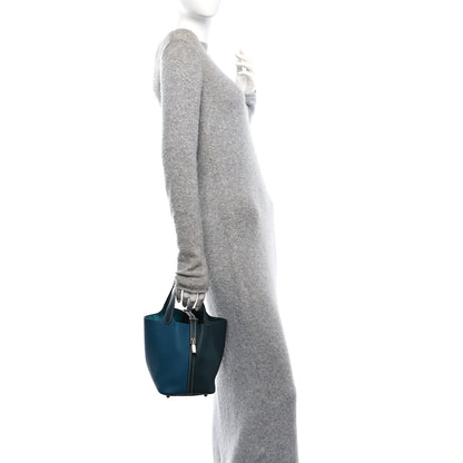 Hermes Taurillon Clemence Casaque Picotin Lock 18 PM Vert Bosphore Vert Cypress 2 of 11