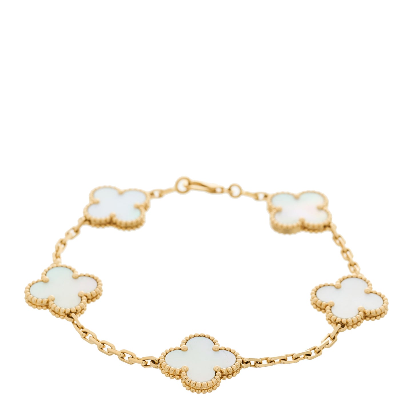 18K Yellow Gold Mother of Pearl 5 Motifs Vintage Alhambra Bracelet