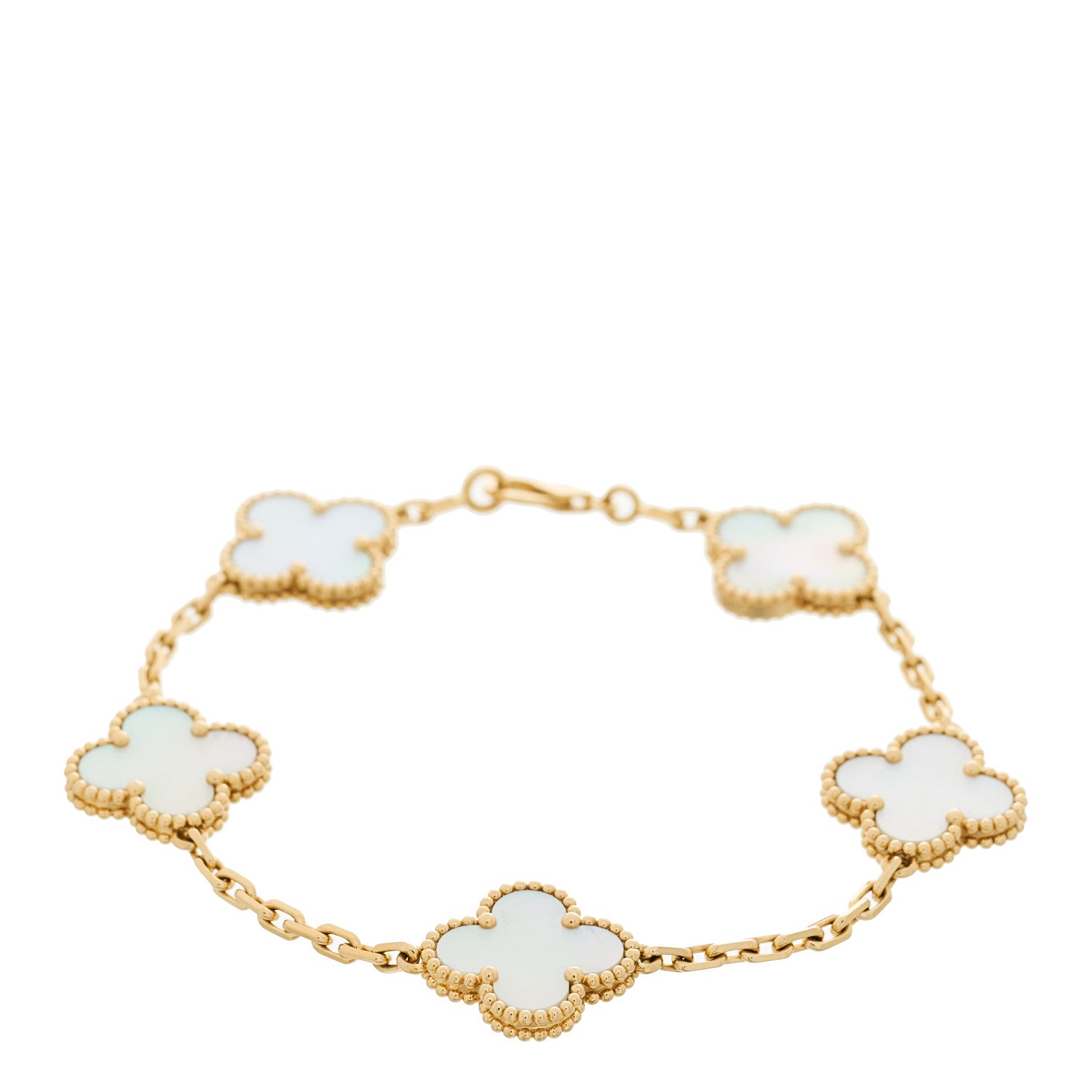 Van Cleef & Arpels 18K Yellow Gold Mother of Pearl 5 Motifs Vintage Alhambra Bracelet 1 of 5