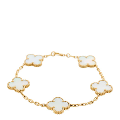 Van Cleef & Arpels 18K Yellow Gold Mother of Pearl 5 Motifs Vintage Alhambra Bracelet 1 of 5