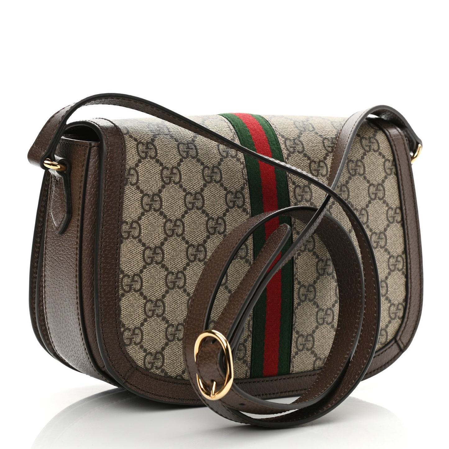 GG Supreme Monogram Web Small Ophidia Flap Messenger Bag Brown