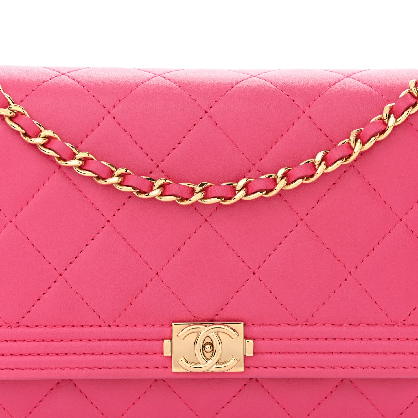 Lambskin Quilted Boy Wallet On Chain WOC Dark Pink