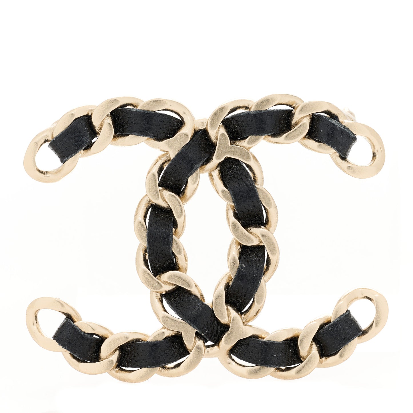 Lambskin Chain CC Brooch Black Gold
