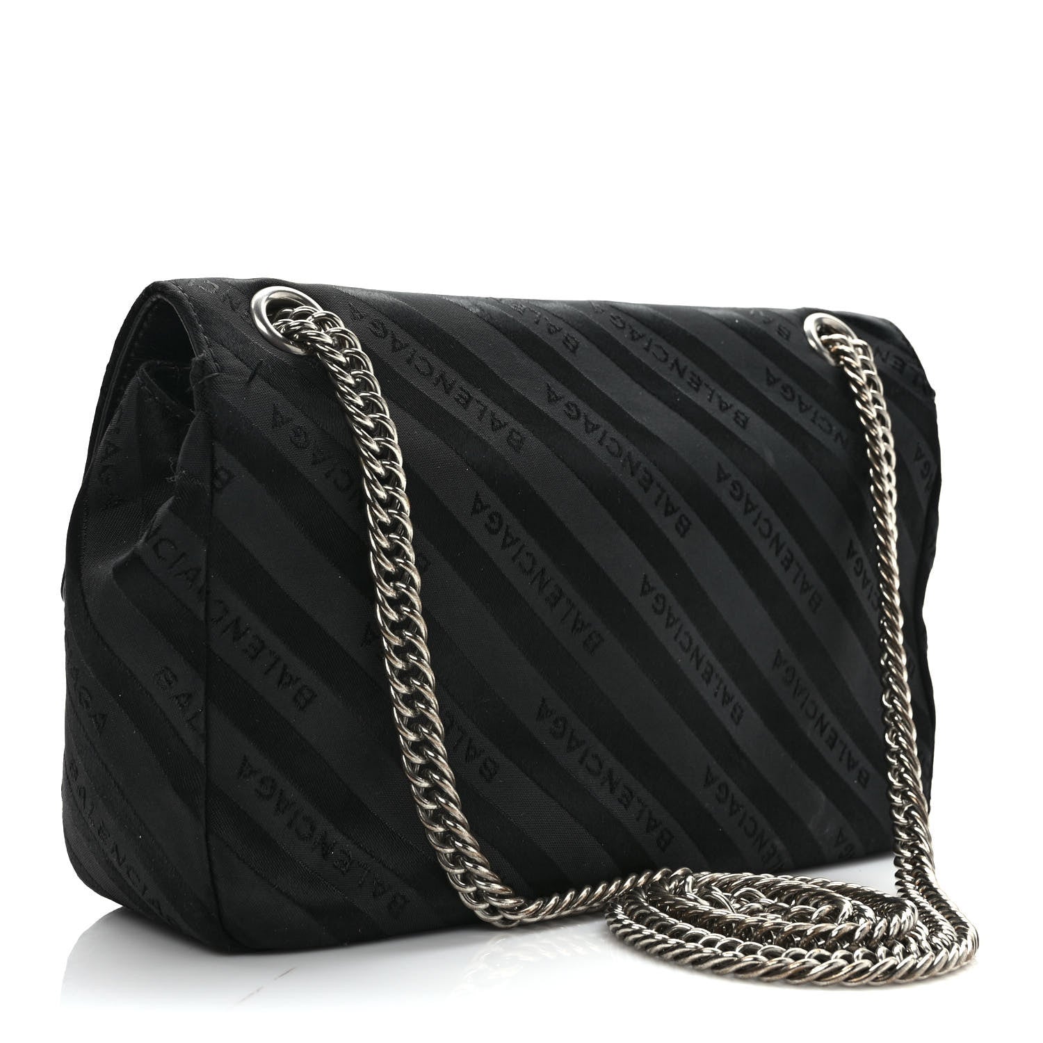 Balenciaga Nylon Jacquard Diagonal Logo Medium Scarf Lock Chain Shoulder Bag Black Red 4 of 14