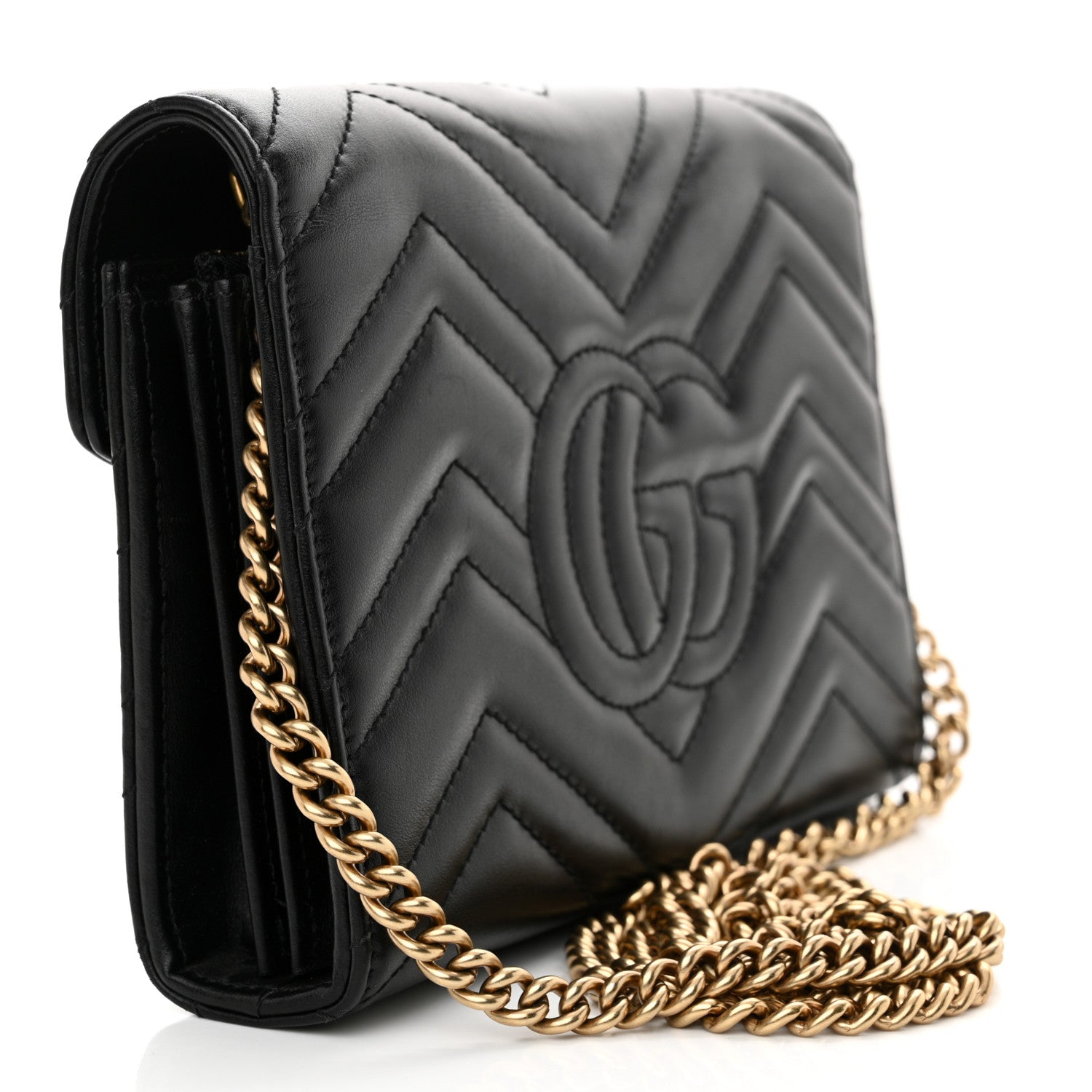 Gucci Calfskin Matelasse GG Marmont Chain Wallet Black 3 of 16