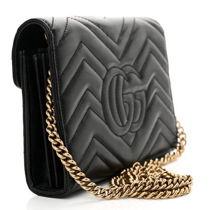 Gucci Calfskin Matelasse GG Marmont Chain Wallet Black 3 of 16
