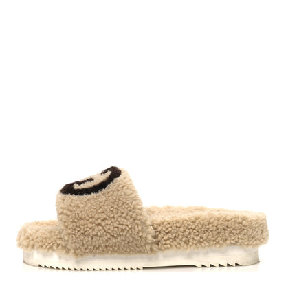 Gucci Shearling Womens Eileen Slide Sandals 37 Cocoa Butterscotch 1 of 10