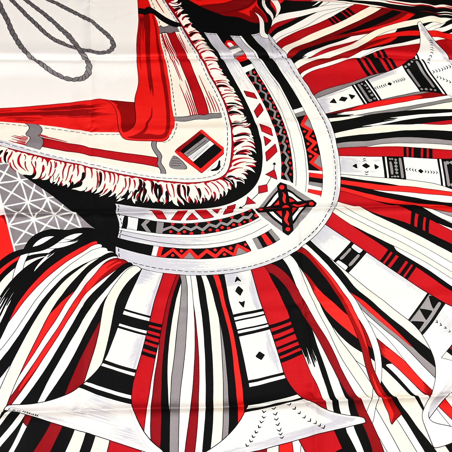 Hermes Silk Cuirs Du Desert II Shawl 140 Rouge White Black 5 of 11