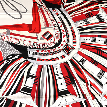 Hermes Silk Cuirs Du Desert II Shawl 140 Rouge White Black 5 of 11