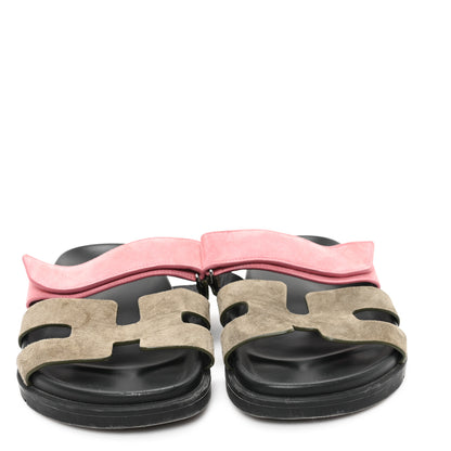 Hermes Suede Goatskin Womens Chypre Sandals 39.5 Toundra Rose Du Desert 3 of 10