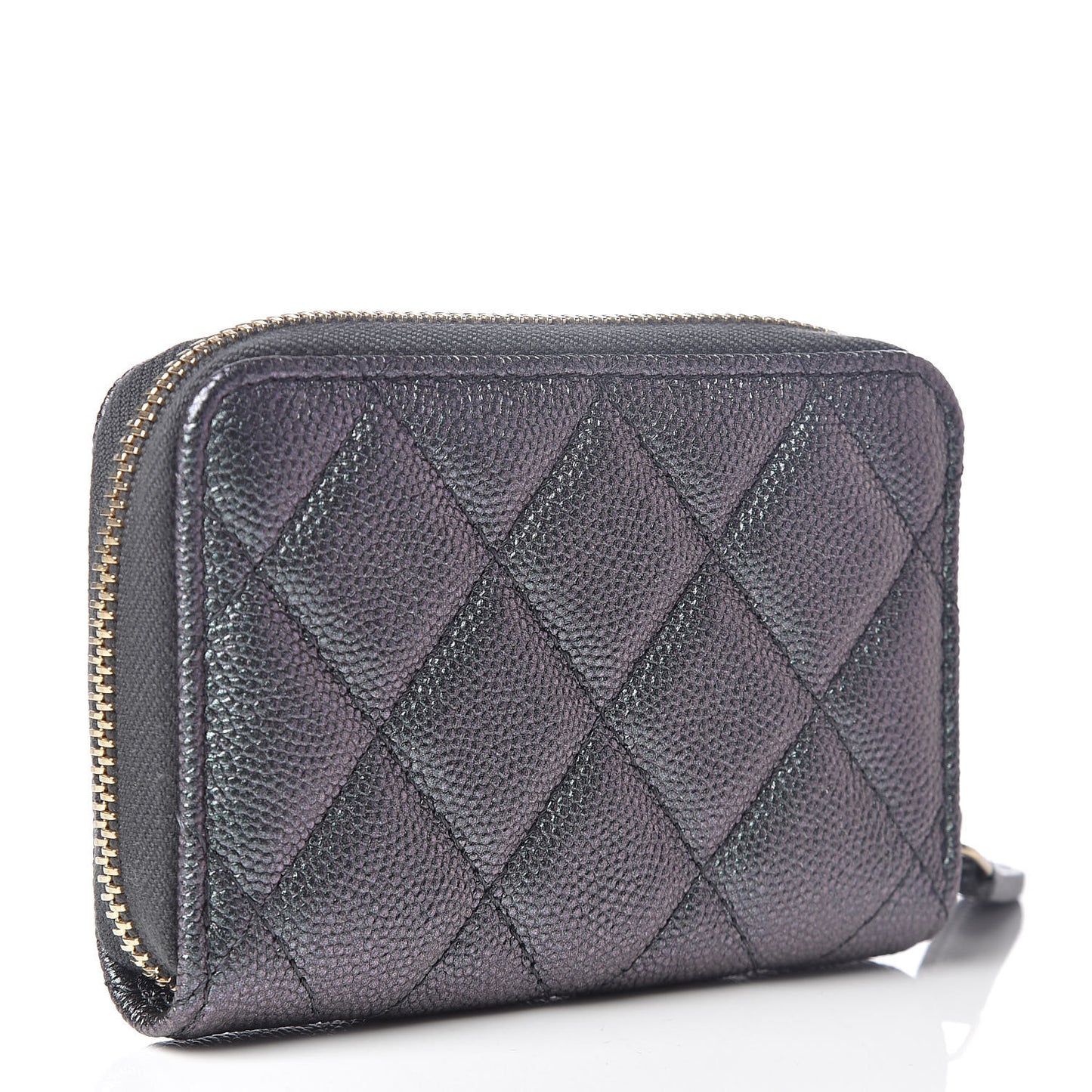 Iridescent Caviar Quilted Zip Coin Purse Black