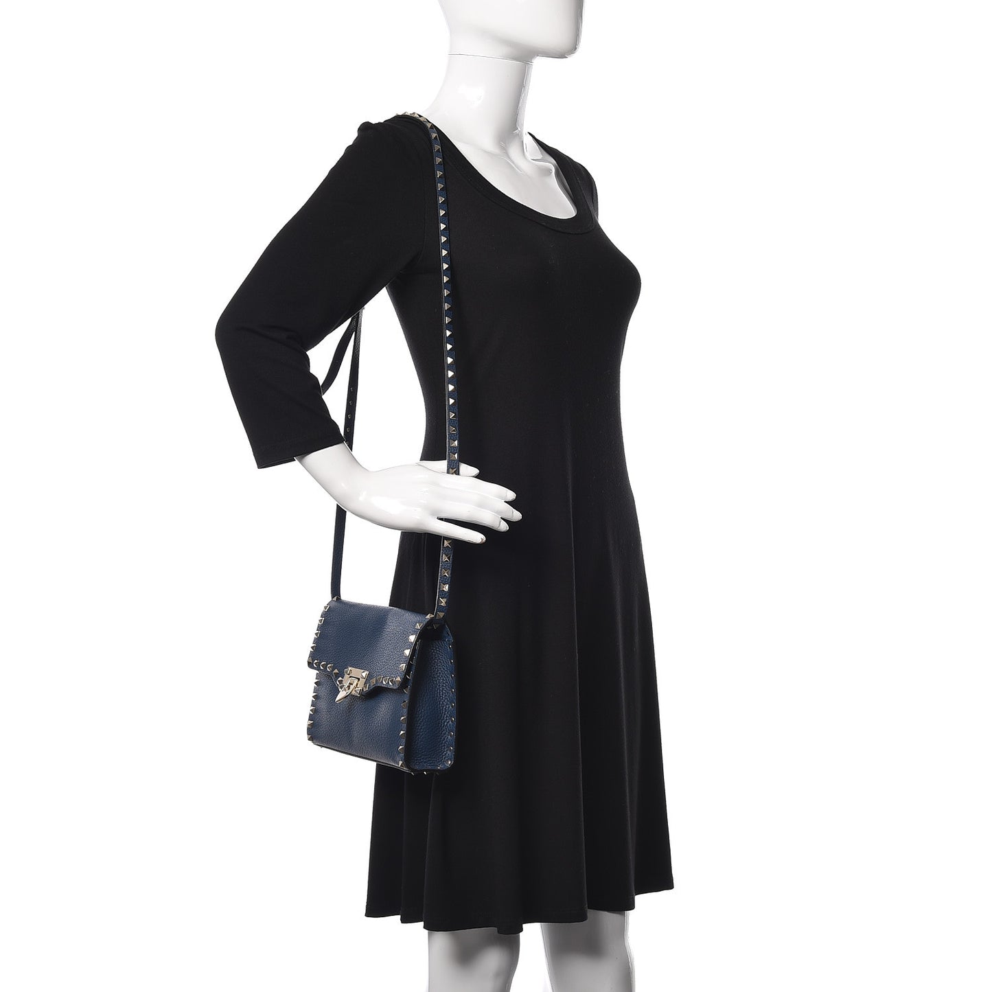 Pebbled Calfskin Medium Rockstud Flip Lock Crossbody Bag Peacock