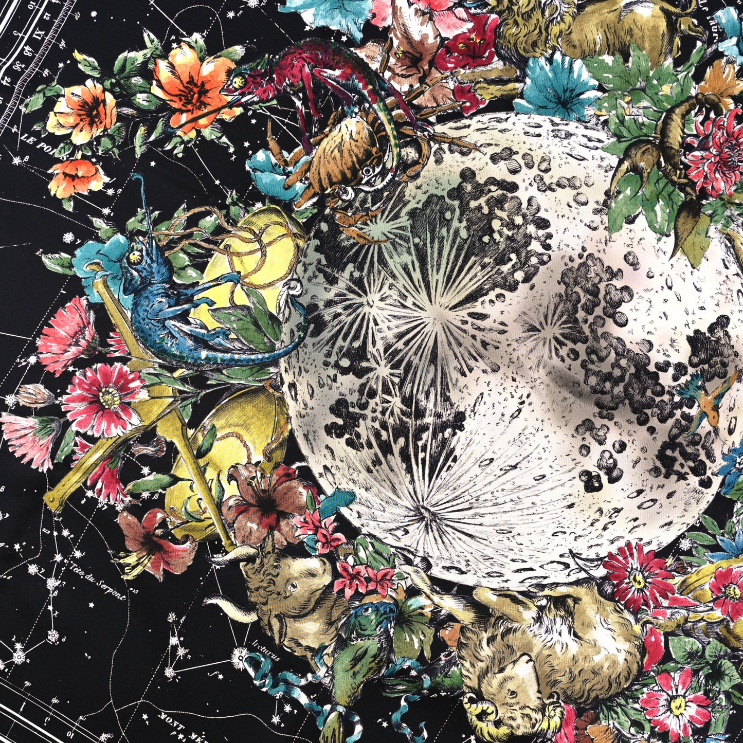 Silk Zodiac Print Square Scarf 90 Black Multicolor