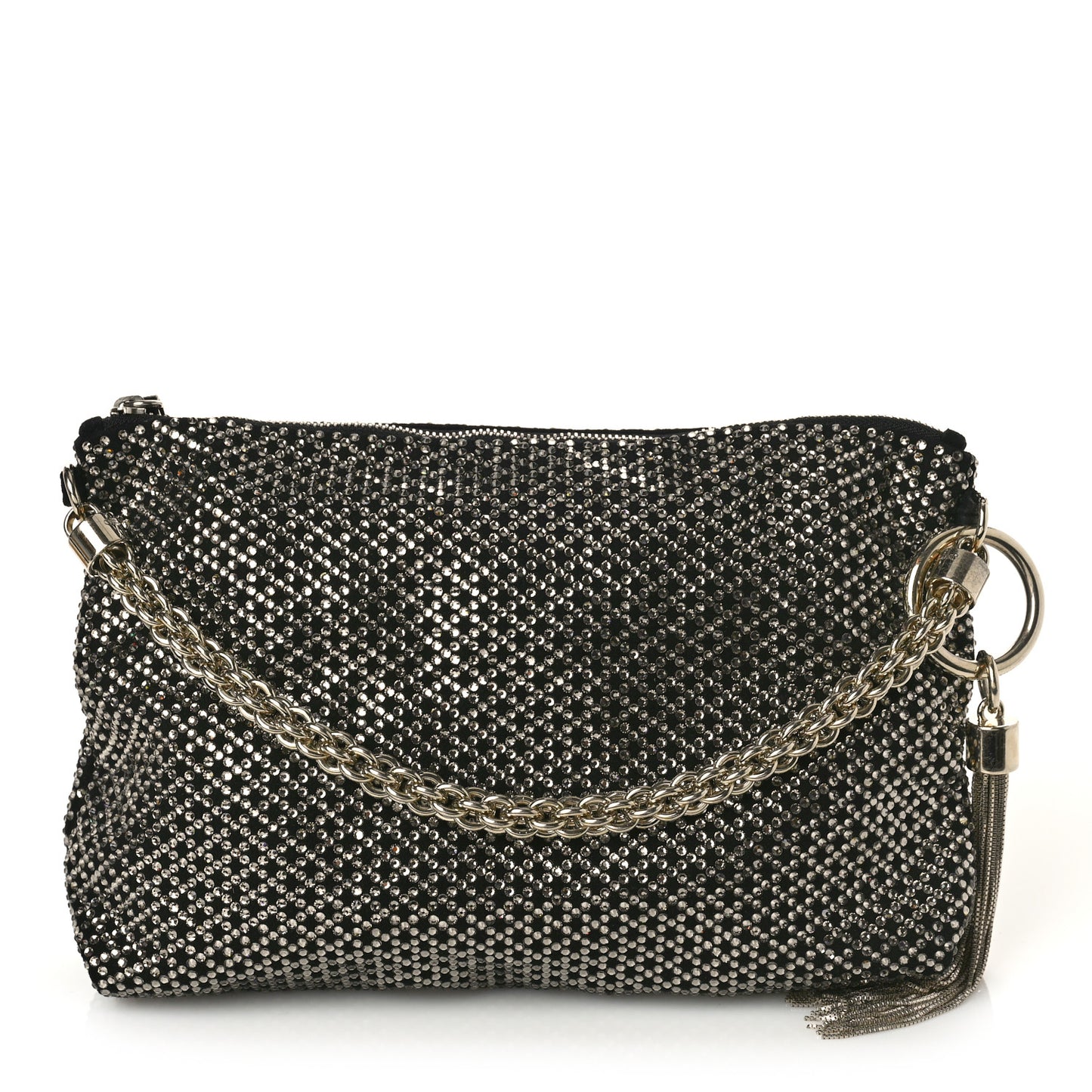 Suede Crystal Callie Tassel Shoulder Bag Silver