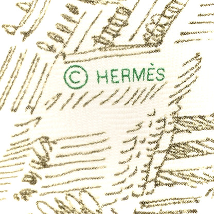 Hermes Cashmere Silk La Nouvelle Cite Cavaliere Shawl 140 White Vert Vif Kaki 4 of 5
