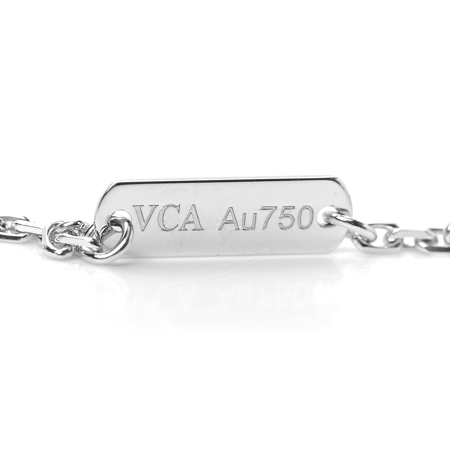 18K White Gold Diamond Guilloche Vintage Alhambra Pendant Necklace