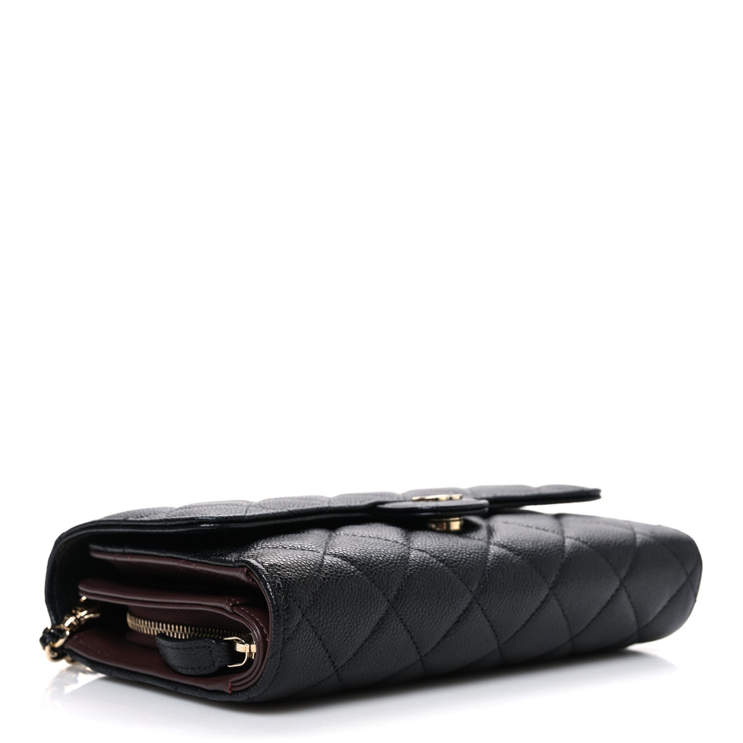Caviar Quilted Compact Wallet On Chain WOC Black