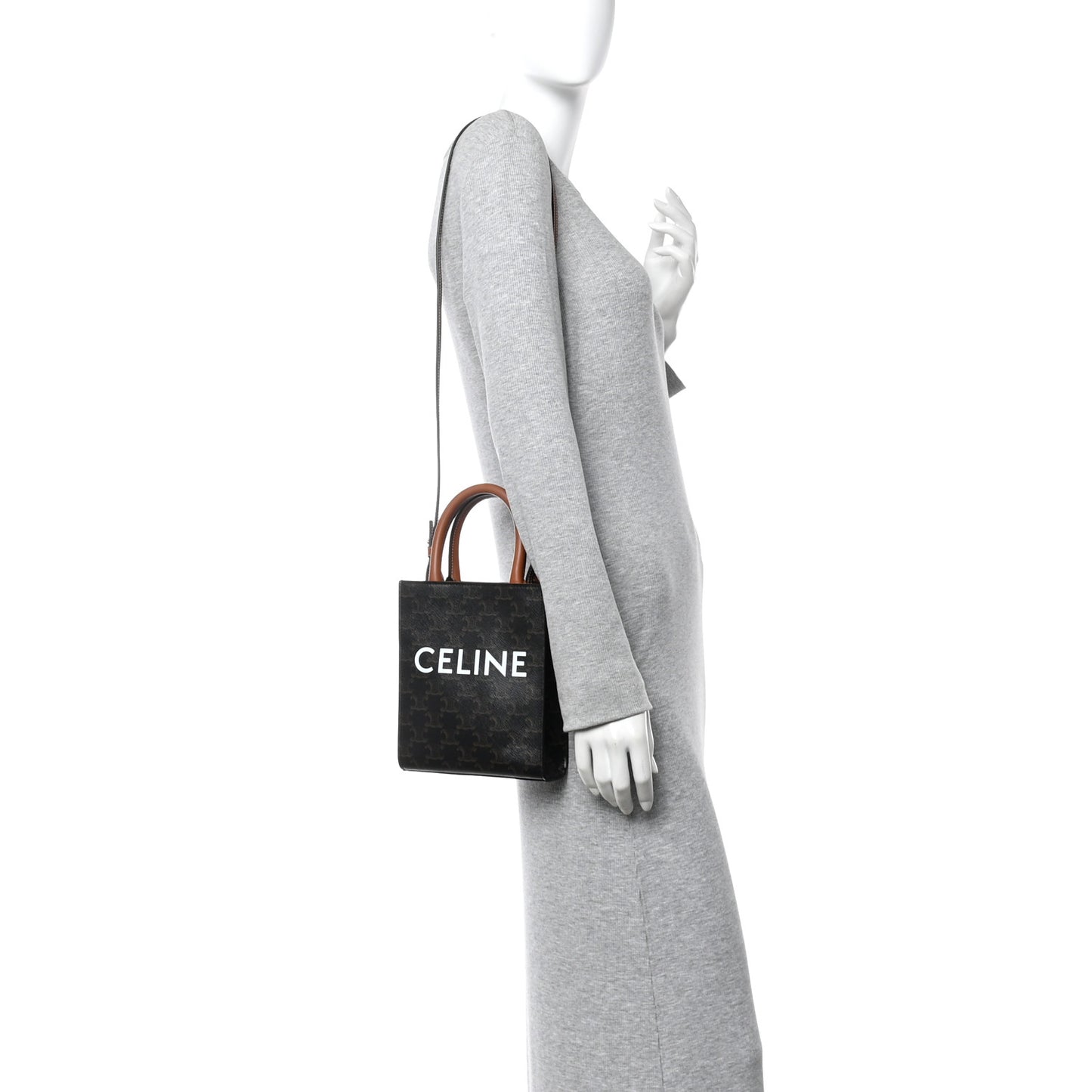 Triomphe Canvas Calfskin Mini Vertical Cabas Tan
