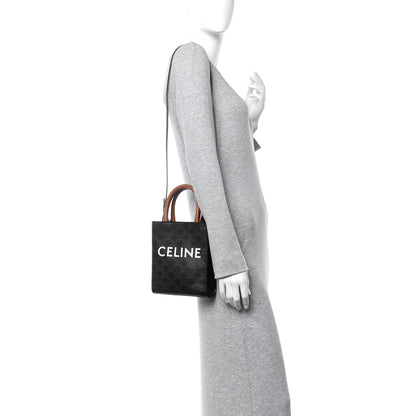 Celine Triomphe Canvas Calfskin Mini Vertical Cabas Tan 2 of 12