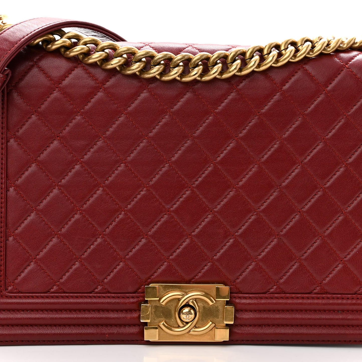 Lambskin Quilted New Medium Boy Flap Dark Red