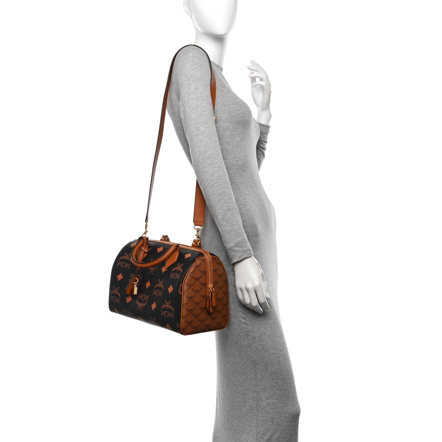 Maxi Visetos Medium Ella Boston Bag Black Cognac
