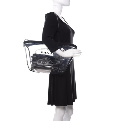 Prada Plexiglass Calfskin Small Shopper Tote Black 2 of 11