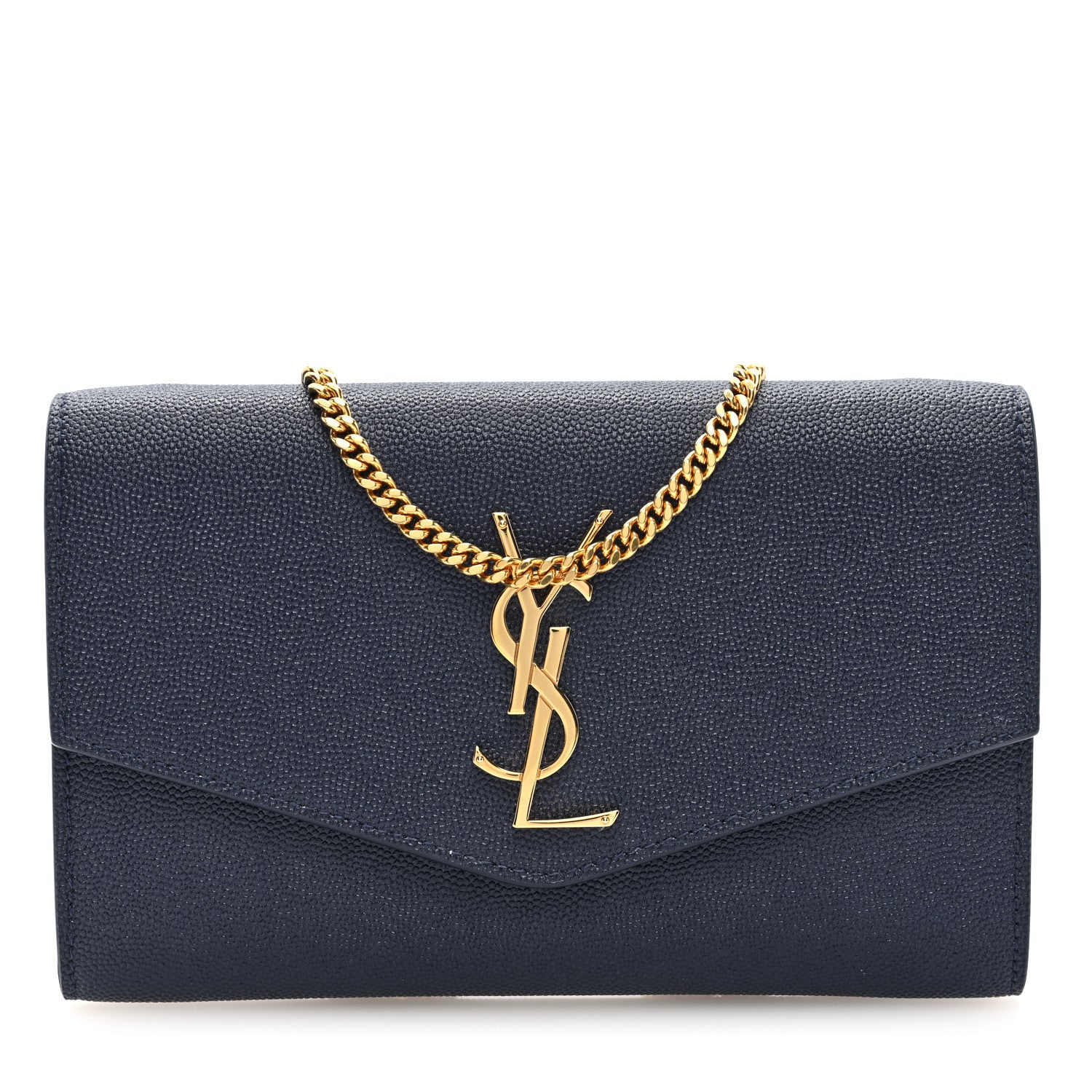Saint Laurent Grain De Poudre Monogram Uptown Chain Wallet Blue Charron 1 of 10