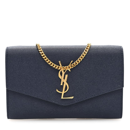 Saint Laurent Grain De Poudre Monogram Uptown Chain Wallet Blue Charron 1 of 10