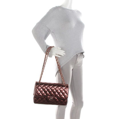 Chanel Striated Patent Quilted Jumbo Double Flap Dark Pink 2 of 8