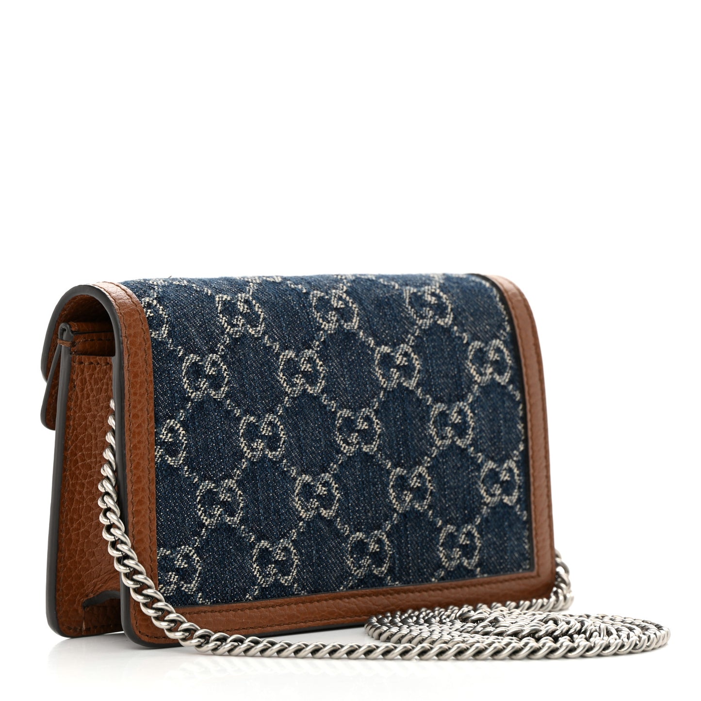 New Denim GG Monogram Dollar Calfskin Enamel Super Mini Dionysus Shoulder Bag Blue Tea Cuir Epilog Electric Blue